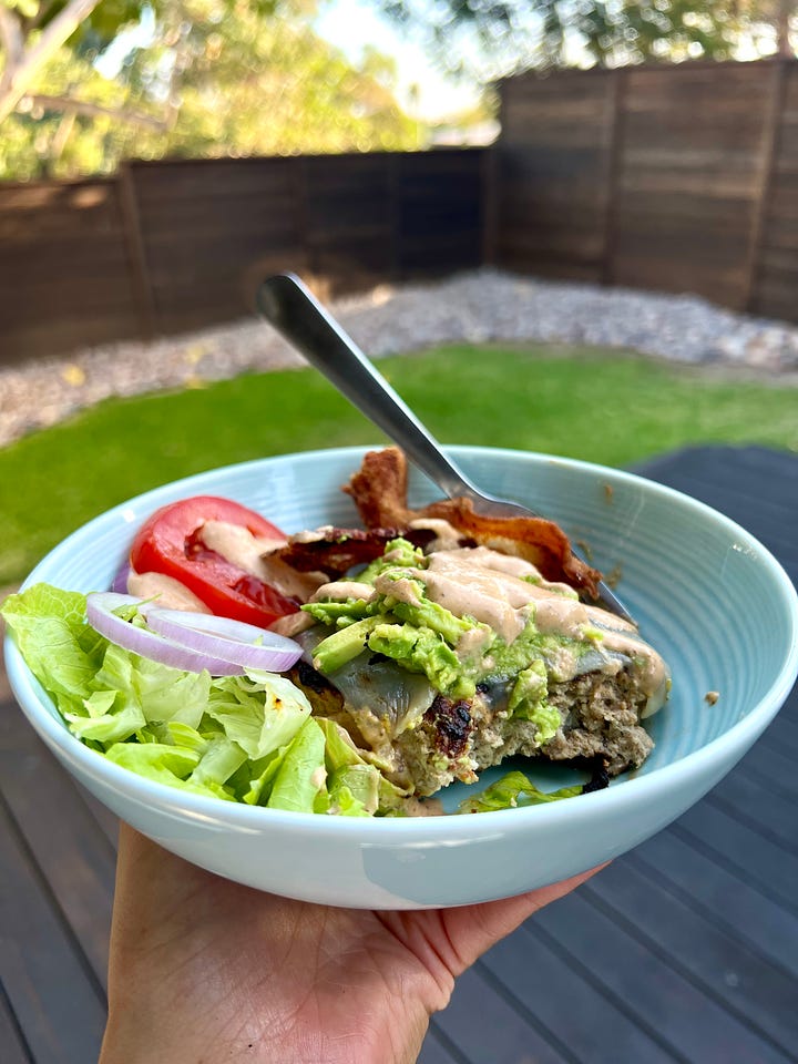 Turkey burger bowls with toppings