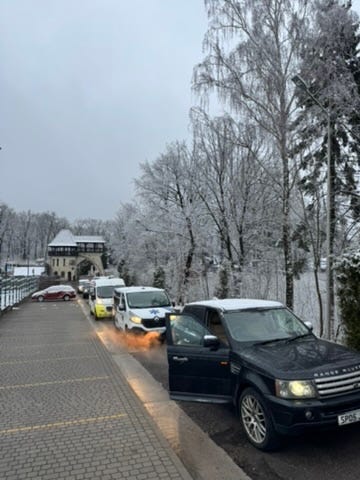 Leaving the hotel in convoy, our team was first to go