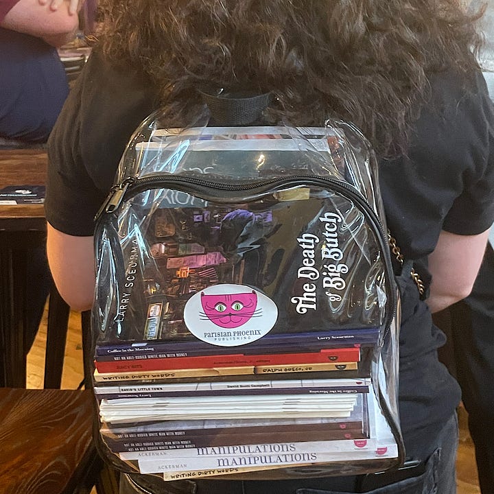 Angel with a backpack of books