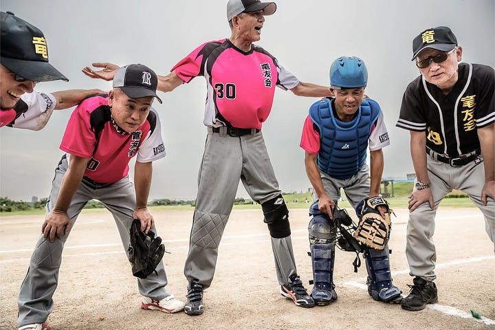 Images from a New York Times profile of an amateur softball team made of former Yakuza members.