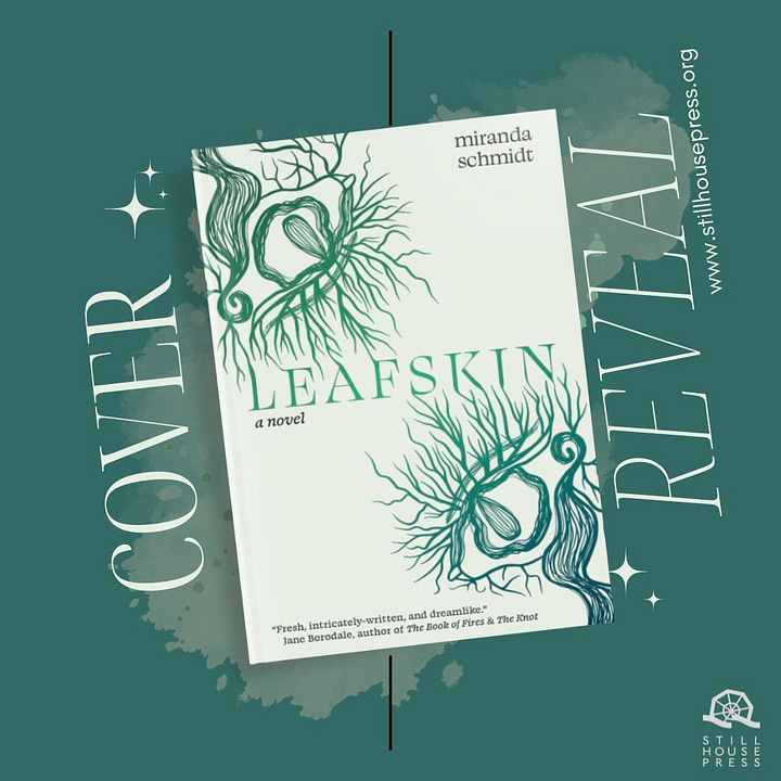 two cover reveal post images featuring the Leafskin book cover