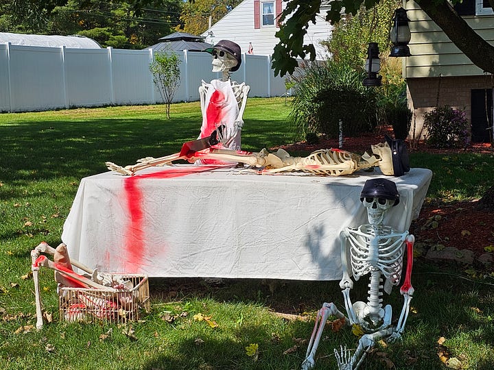 Skeletons in Gettysburg PA for Halloween.