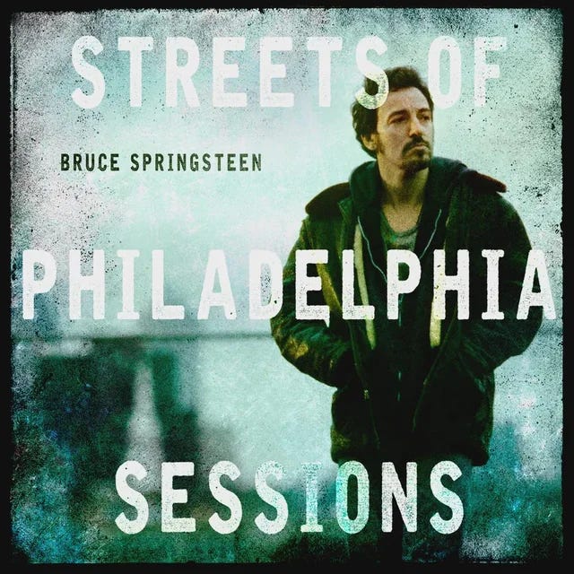 Left, the poster for the Something Else! festival in Hamilton, Ont., June 19-22, 2025, with a picture of Filipino-American percussionist Susie Ibarra playing drums, cymbals, and gongs. At right, the cover of Bruce Springsteen's "Streets of Philadelphia Sessions," the "lost" drum-loop-based album from the mid-90s included on his new collection Tracks II: The Lost Albums. It shows Springsteen in a leather jacket standing against a misty, rainy-looking blurry blue-green background.