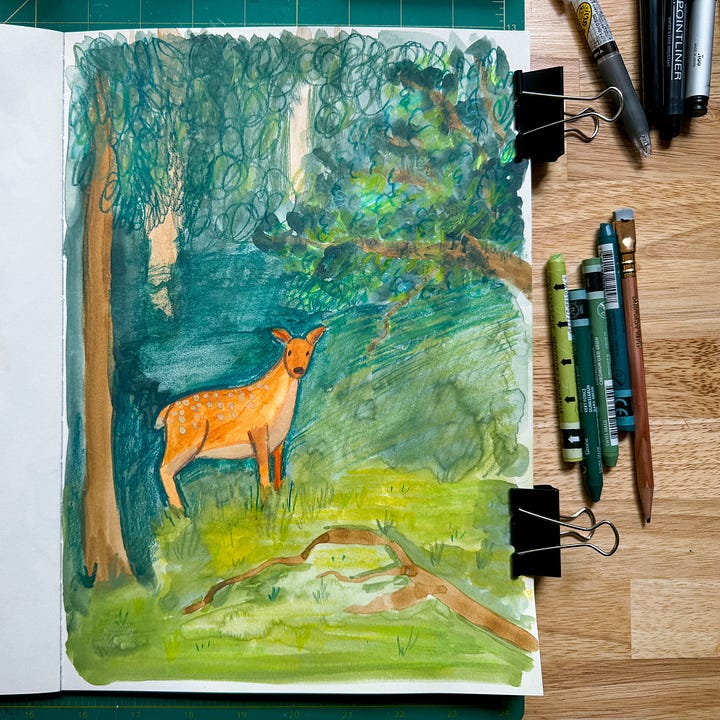 Sketchbooks with various types of art painted and drawn on the pages.