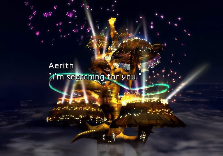 Aerith: "I'm searching for you." — Date at the Gold Saucer, gondola ride.