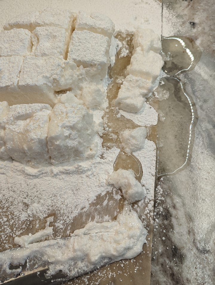 liquid, foamy marshmallows