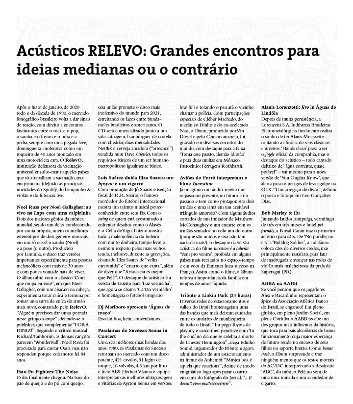Jornal RelevO, jornal literário impresso mensal, fevereiro de 2021.