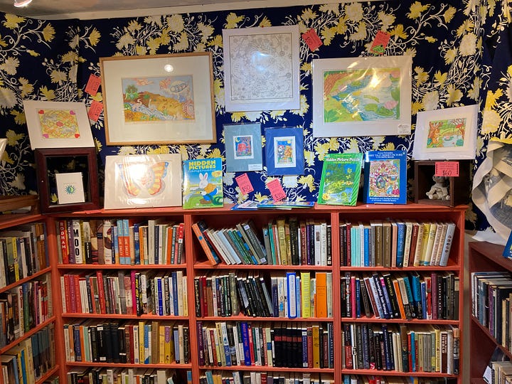 Original prints by Anna Pomaska on display (and for sale) at Riverby Books in downtown Fredericksburg.