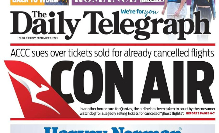 Images of two Daily telegraph headlines: "CON AIR" and "THE LYING KANGAROO"