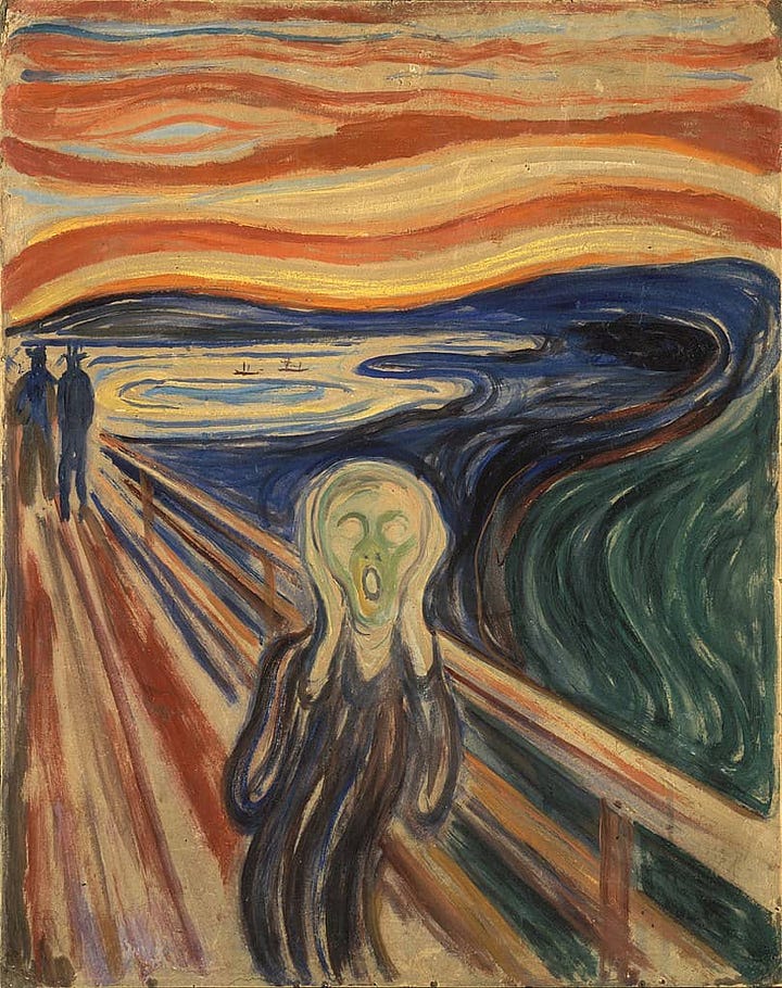 comparrison of Munch's Scream and vintage postcard of train