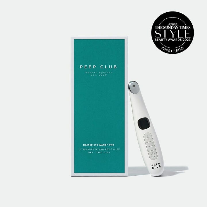 Estée Lauder eye cream, Tenth Muse solid perfume, Peep Club heated eye wand, Asics trainers