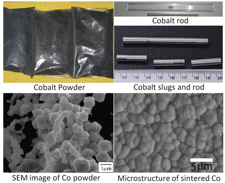 Production of Cobalt Metal Powder and Fabrication of Cobalt Metal Shapes