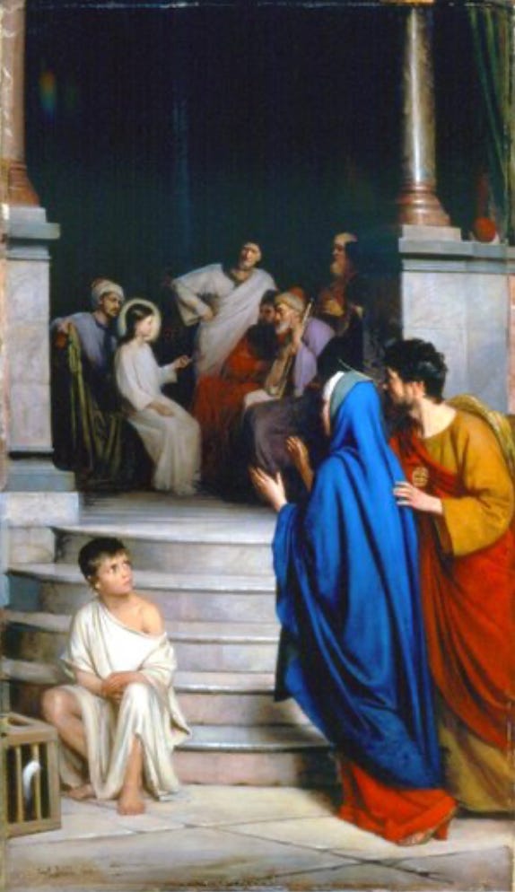 Jesus as a child teaching in the Temple, and Jesus with a boy by Carl Bloch