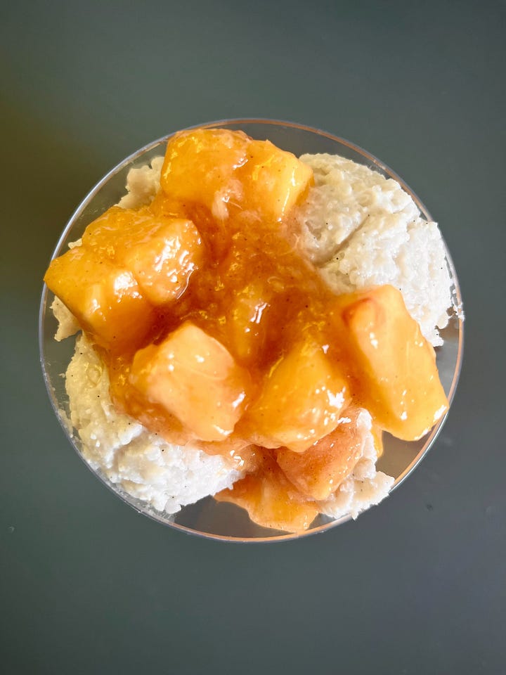 rice pudding parfait with peaches