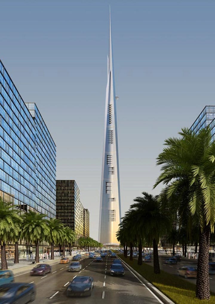 JEC Tower under construction and artist's impression of finished tower