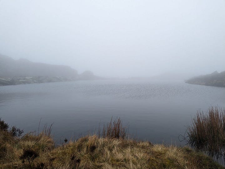 walking in mist in north wales