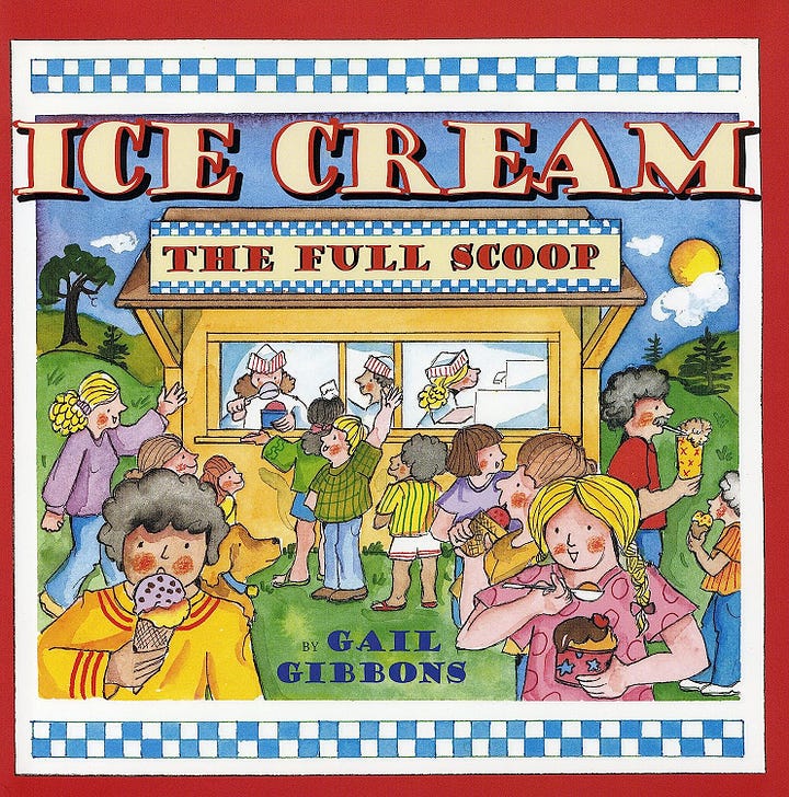 Book cover showing an ice cream shop with customers lined up and other customers enjoying their ice cream