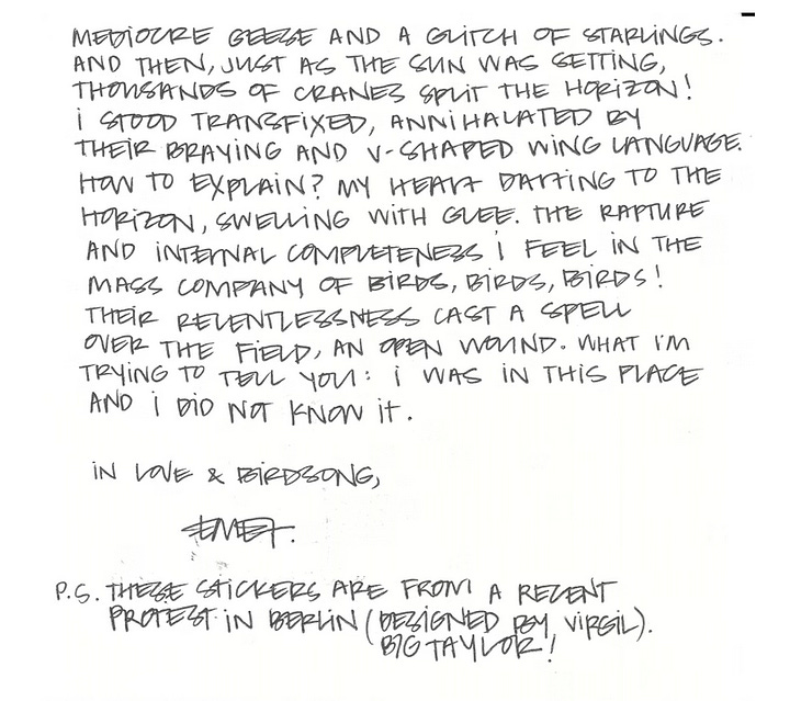 a scan from one of my hand-written letters to Rachel