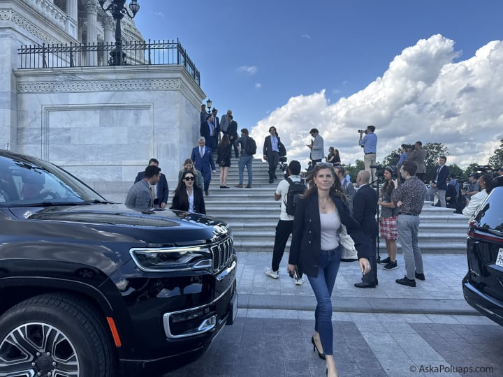 Secrets Task Force Chair Anna Paulina Luna and UAP Caucus member Nancy Mace leaving the Capitol after voting on the House floor Thursday (5-15-2025). Photos: Matt Laslo