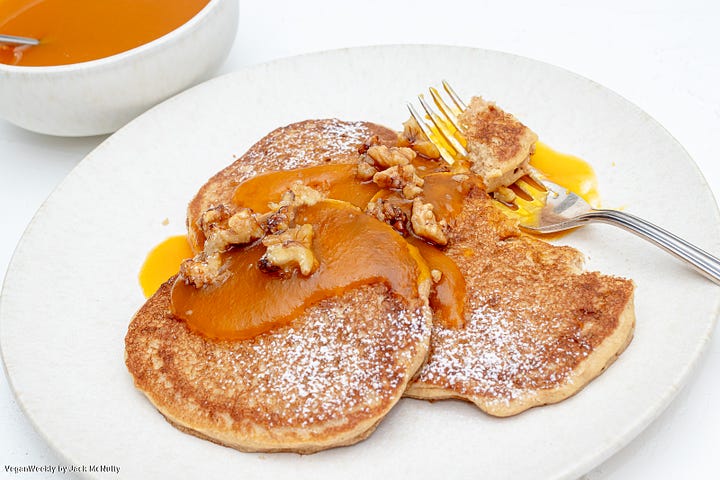 Pumpkin Syrup and Pancakes with Pumpkin Syrup and Walnuts