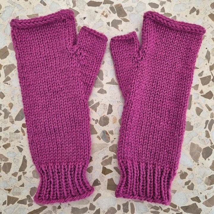 Fingerless Mitts of my own making with a thumb gusset and  icord bind off