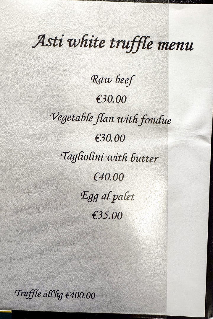 Trattoria Losanna's menu changes regularly with the seasons. This was their menu during the first week of December and it is indicative of the style of food served year round.