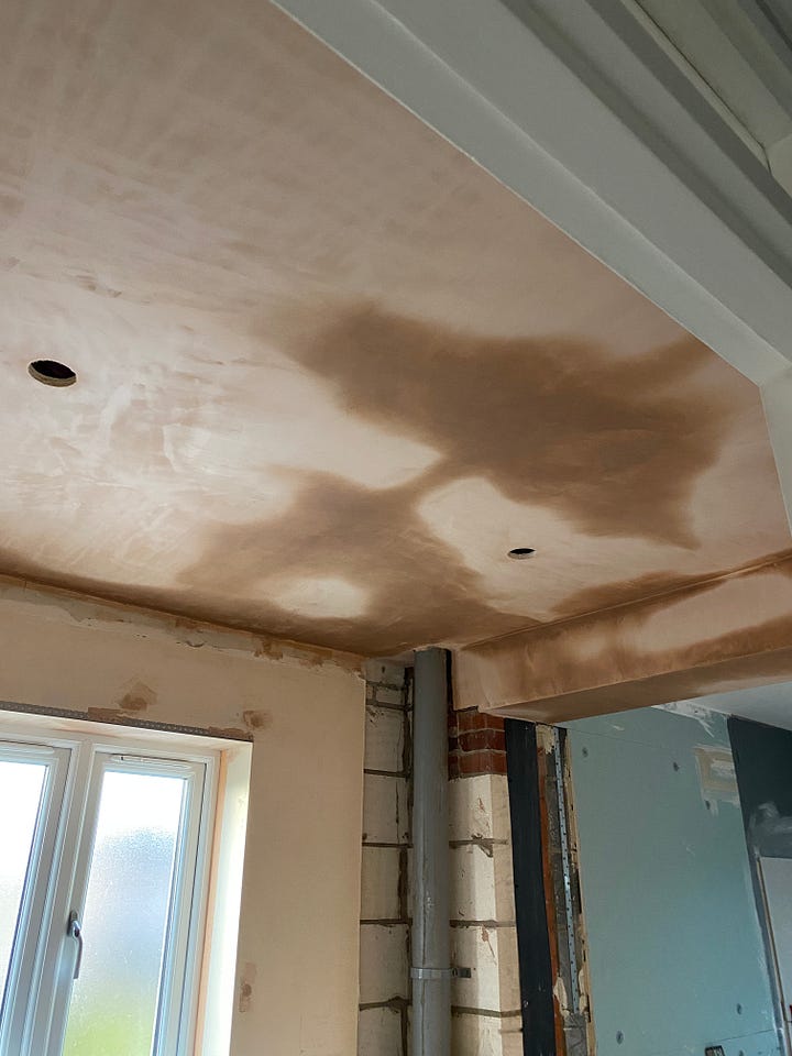 freshly plastered ceiling and as it's started to dry out