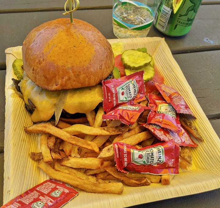 Cheesburger and Fries vs Vegan Pepper Jack Cheese and Roasted Peppers