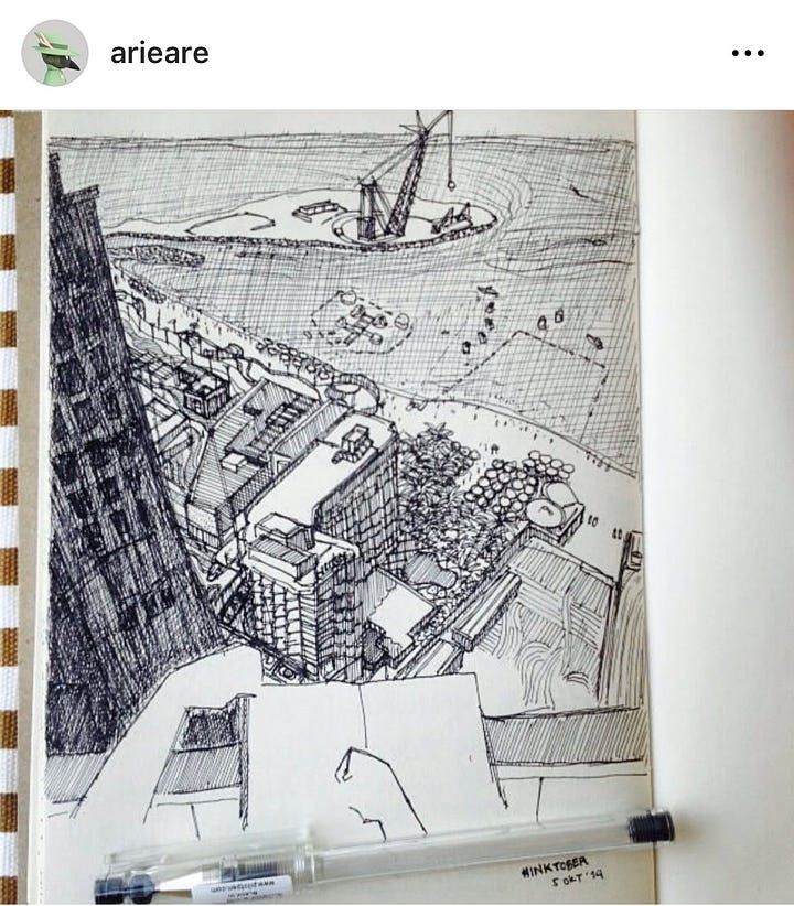 Sketch around Dubai illustrating the apartment and communal area