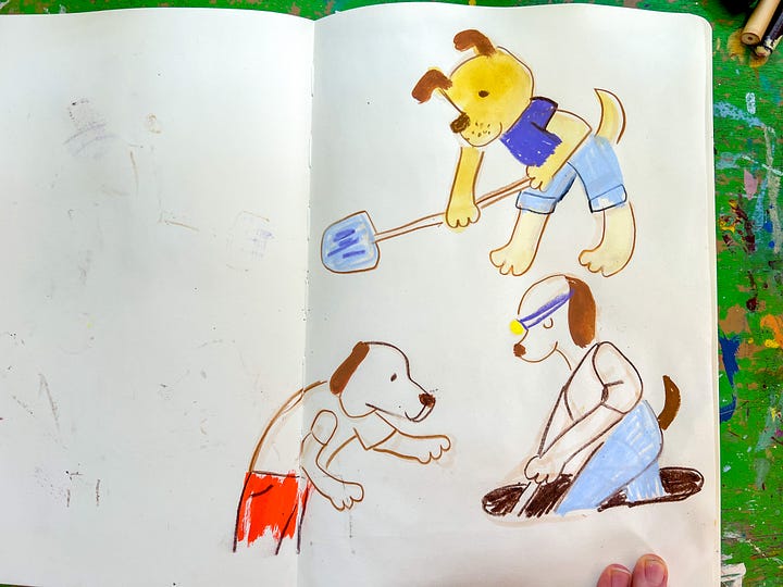 illustrations of dogs doing human things by Beth Spencer