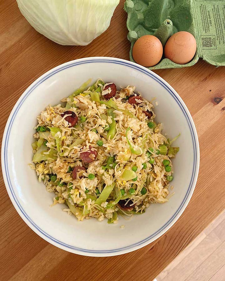 Salade et riz sauté