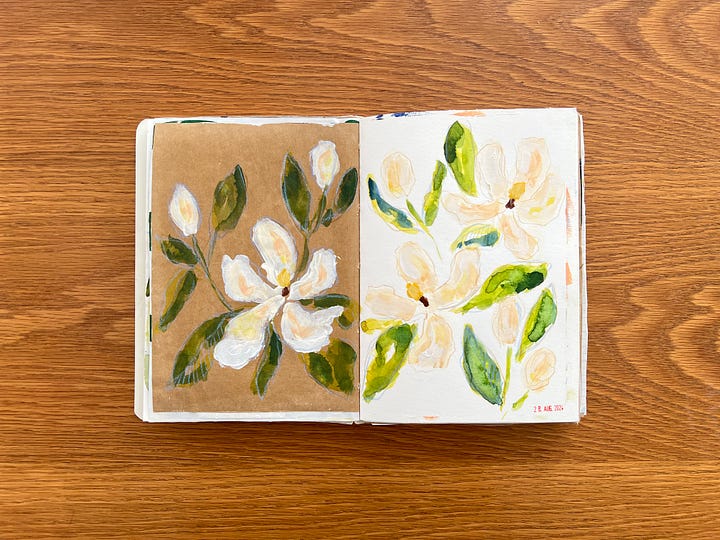 Magnolia sketches in a mixed media technique