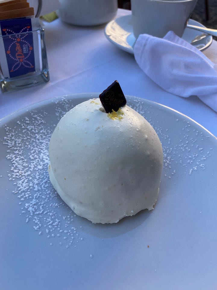 Dome shaped cakes eaten at Pasticceria Pansa in Amalfi, Italy