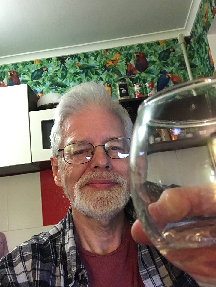 Self portraits, 2020, 2022, raising a glass to the camera in the Kyiv Airbnb apartment.