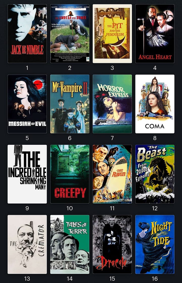 Thumbnails of the 31 horror films around which I intend to centre my October viewing