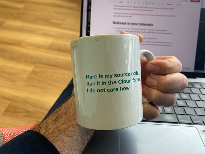 A Pivotal coffee mug, both sides.