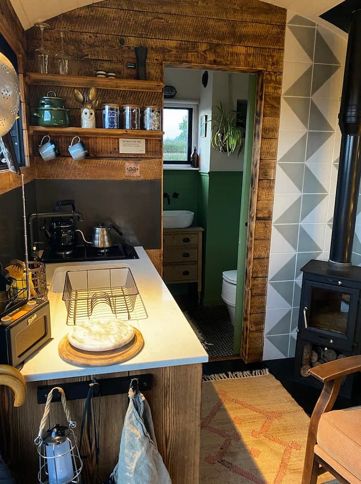 inside of the shepherds hut, where the design has been carefully considered