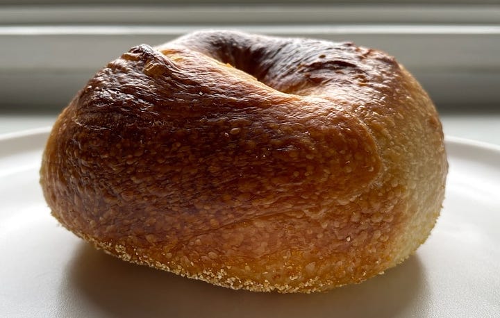 Views of the plain bagel and everything bagel