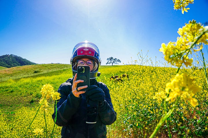 Melinda Epler and Wayne Sutton at Mount Diabloe State Park in motorcycle gear