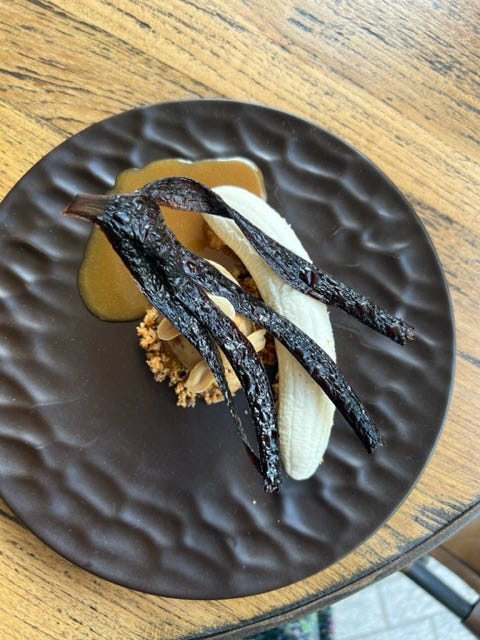 Caramelised banana parfait at roe restaurant in Canary Wharf 