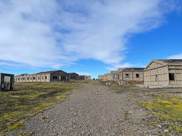Dilapidated concrete buildings at the Látrar Air Station