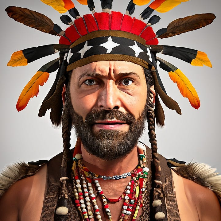 four "fake native american" images -- as generated by Artificial Intelligence