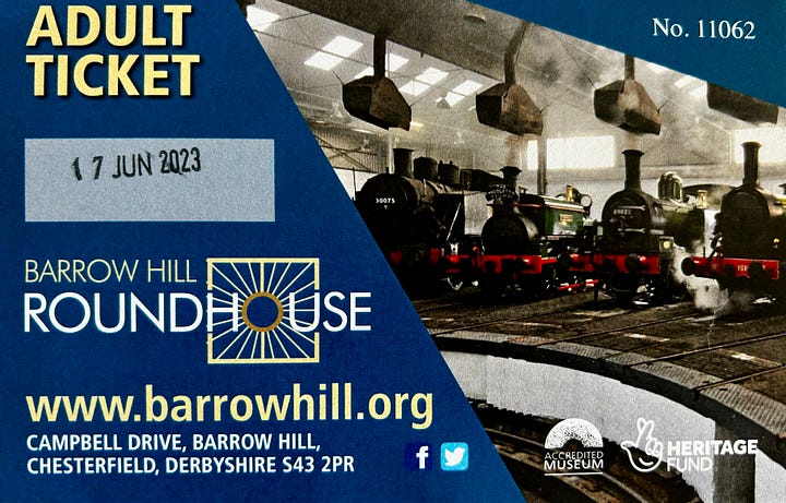 Two photos. The entrance to Barrow Hill Roundhouse and an entry ticket Image Roland's Travels