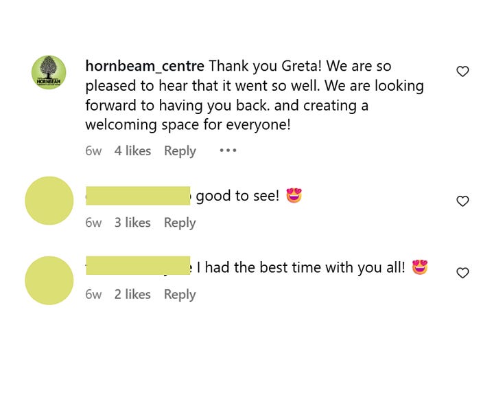 Several screenshots of positive comments on Breathe Easy London and QueerSwap's COVID Safer Hour
