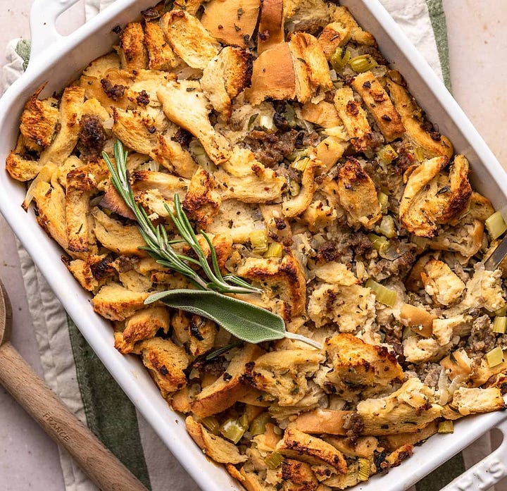 Roasted cauliflower mash with garlic and keto stuffing.