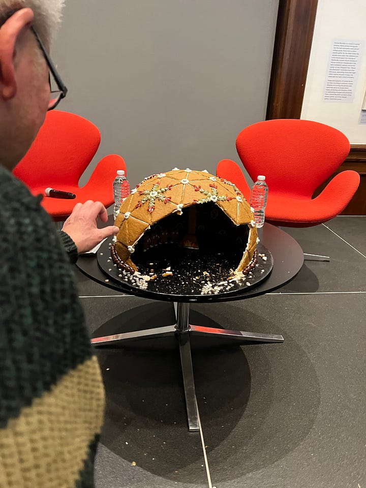 photo of book, photo of gingerbread geodesic dome