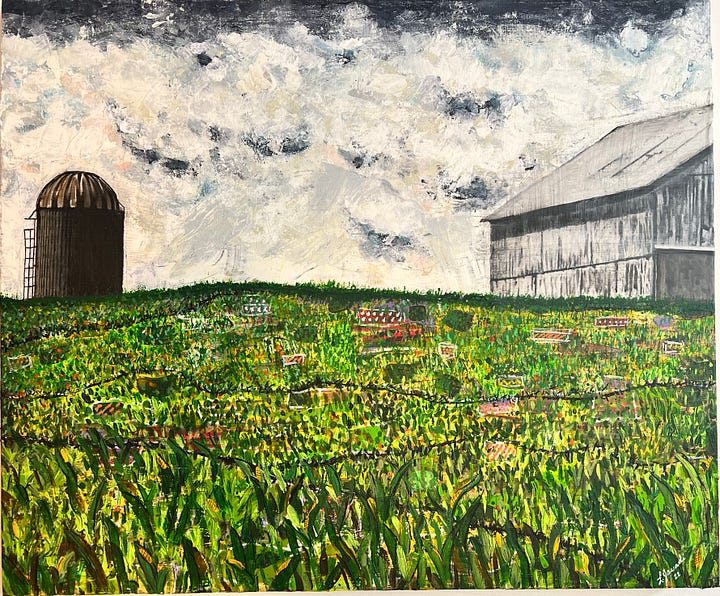 Roadside Barn and Silo Photo and the painting: "Knob Creek"  corn fields