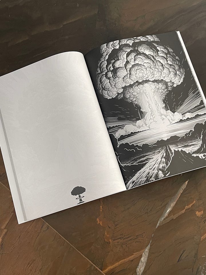 Nuclear Explosions Coloring Book cover and sample spread