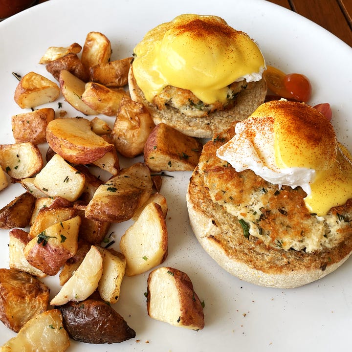 Crab Cake Benedict at Beachcomber Café in Crystal Cove, California