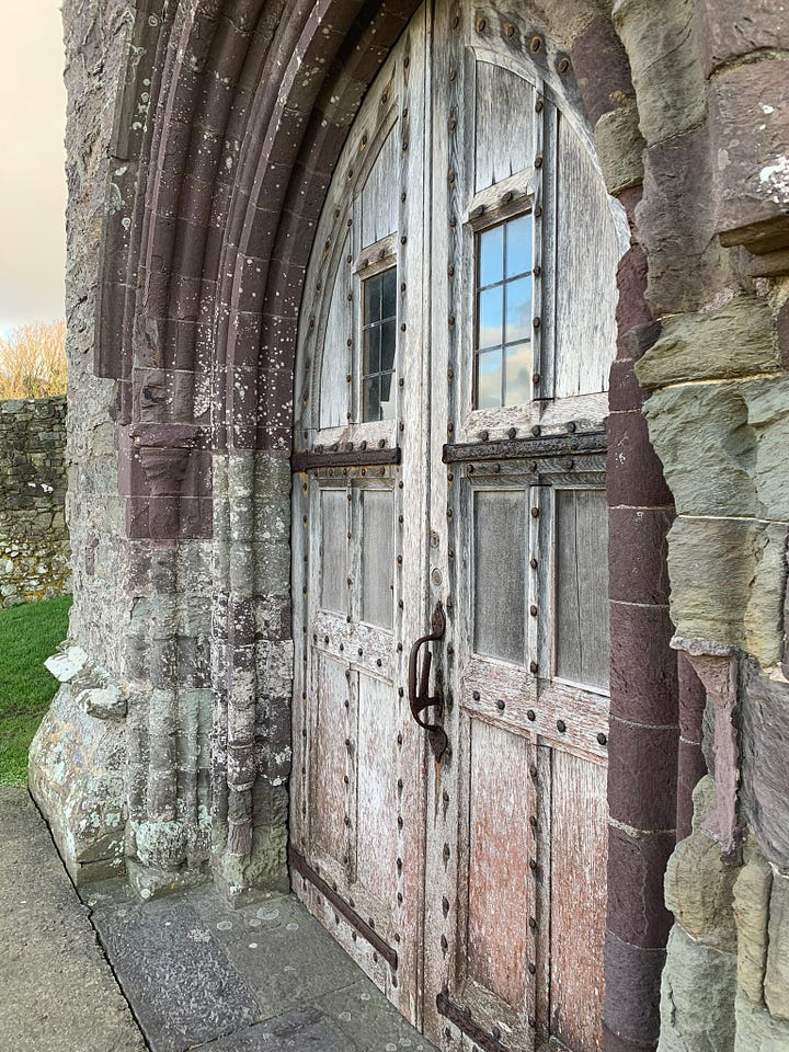 Three images of stone work of St Davids Cathedral, North Pembrokeshire, Wales